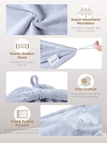Hicober Microfiber Hair Towel Wrap, Fast Drying Hair Towels for Women, Soft Lightweight Quick Dry Turban for Curly & Long Hair–3 Pack(Blue/Grey/Pink) thumbnail 3