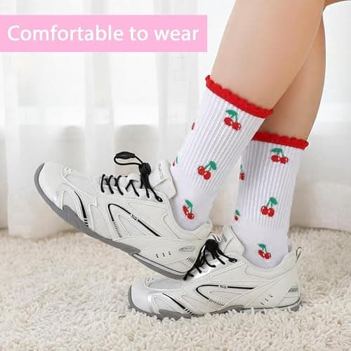 scenicamp 6 Pairs Women Cute Ruffle Crew Socks for Ladies Girls | Colorful Hearts Socks, Frilly Design, Breathable Comfortable Cotton Material, Ribbed, Casual Daily Wear, Size 5-10 thumbnail 5
