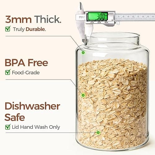ComSaf Flour Storage Containers with Acacia Wood Lids 1Gallon 2Pack | 4.2Qt Large Glass Jar, for Cooks, Flour Cereal Rice Oats, Kitchen Pantry, 4.4in Wide Mouth, Canister with Scoops & Labels thumbnail 6
