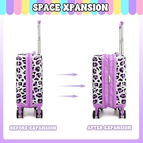 Inprof Kids Luggage with Spinner Wheels Carry on Suitcases for Girls 2 Piece Luggage Sets 16" Toddler Suitcase for Kids Rolling Suitcase Airline Approved (Purple Leopard) thumbnail 4
