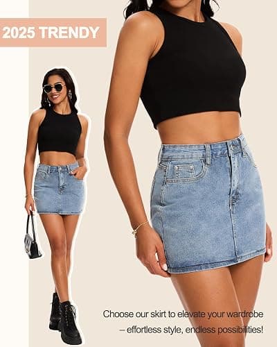 MONCCIZA Women’s Denim Jean Skirt Mini Y2K Low Waisted Casual Cute Skirts with Pockets thumbnail 3