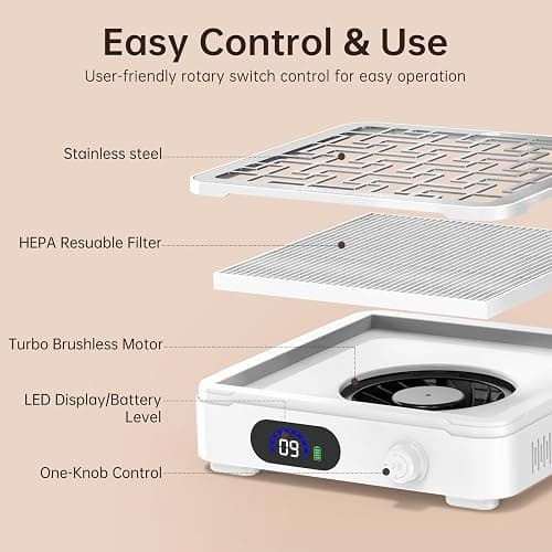 CHRISTINE SHELLY Nail Dust Collector, Cordless Dust Collector Nail Tech, Powerful 1000PA Nail Fan Vent Dust Collector Extractor Dust Suction Machine for Acrylic Nails Polishing (AB Diamond) thumbnail 9