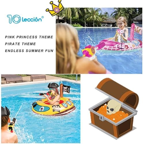 10Leccion Kids Pool Floats for Toddlers Ages 3-8, Fun Summer Water Toys - Pirate Ship+ Princess Yacht thumbnail 3