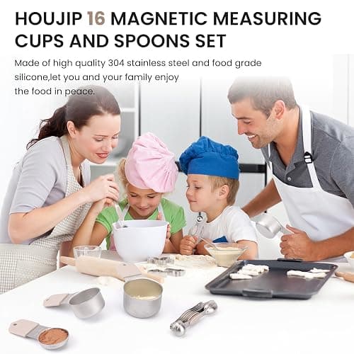 Magnetic Measuring Cups and Spoons Set-Heavy Duty 304 Stainless Steel | Double Measurement Markings,BPA-Free,Set of 16 with Leveler for Measuring Dry and Liquid Ingredients(Khaki) thumbnail 2