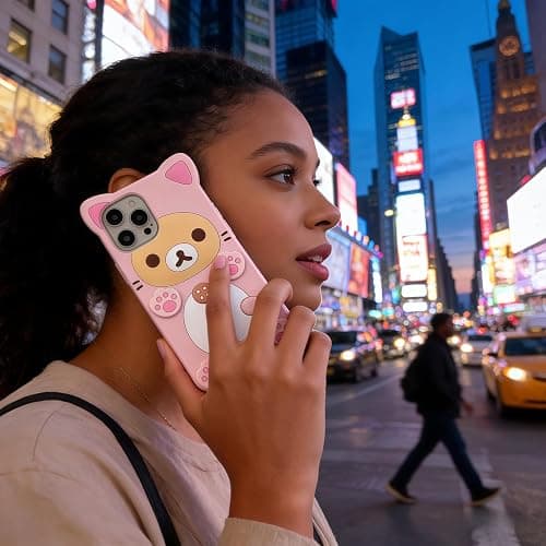 Cute Kawaii 3D Phone Case Compatible with iPhone 14 6.1" Cartoon Pink Bear Design Fashion Cool Funny Case Soft TPU Protective Case Silicone Cover for Girls Women Kids Pink thumbnail 2