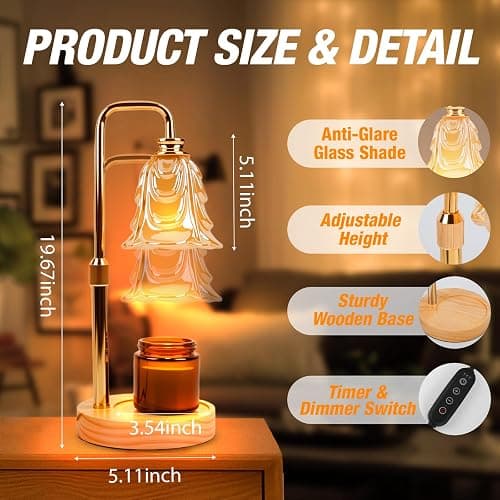 EPIMA Candle Warmer Lamp with Timer and Dimmer, Electric Wax Warmers for Scented Candles with 5 Brightness Settings, Anti-Glare Lamp with Adjustable Height, Home Decor, Gift for Christmas, Birthday thumbnail 2