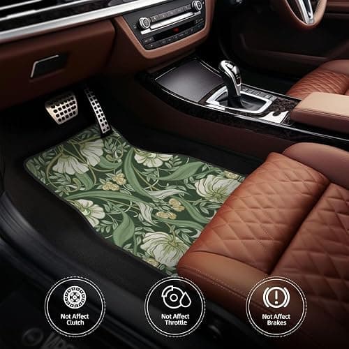 Car Floor Mats,Vehicle Front Rear Carpets Mats Universal Car Rugs,Car Accessories for Truck,William Morris Green Flowers thumbnail 2