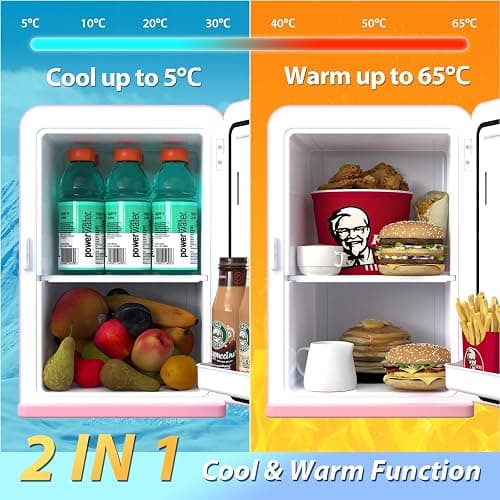 Cumeod 15 Liter/ 21 Dosen Mini Kühlschrank, 2 in 1 Kleiner Kühlschrank mit Kühl- und Heizfunktion, 12V DC/220V AC für Autos, Büros und Schlafsäle, Getränke, Kosmetik, Schwarz, Max- & Eco-Modus, Rosa thumbnail 4