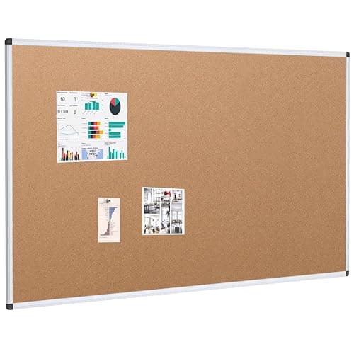 VIZ-PRO Large Cork Bulletin Board, 60 X 48 Inches, Wall-Mounted Corkboard with Silver Aluminium Frame for School, Office, and Home 5' X 4' - Image 1