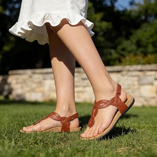 Athlefit Women's Orthopedic Arch Support Sandals Comfortable Thong T-Strap Orthotic Casual Flat Sandals thumbnail 3