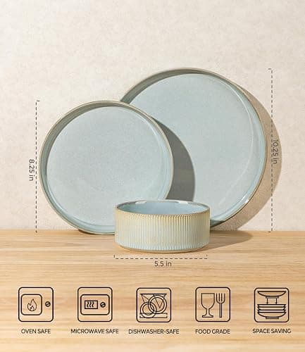 TheTerra Ceramic Dinnerware Sets for 4, 12 Pieces Porcelain Lightweight Speckled Plates and Bowls Sets, Scratch Resistant Dish Set, Oven & Microwave & Dishwasher Safe, Illusion Blue thumbnail 2