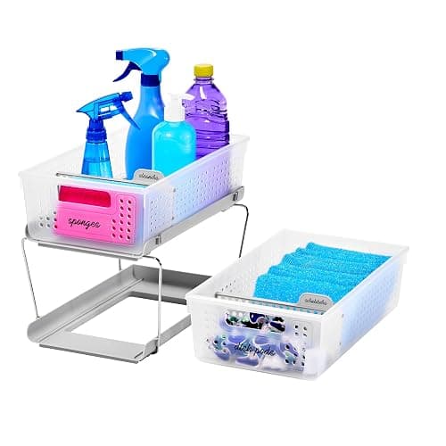 madesmart 2 Tier Bath Organizer, Undersink Storage with Sliding Drawers, for Cleaning Supplies, Pantry, Sponges, Bottles & Kitchen Essentials, Adjustable Dividers & Pull Out Sliding Baskets, Frost thumbnail 3