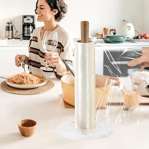 Buruis Wood Paper Towel Holder, Marble Base Modern Decorative Countertop Standing Rolls Holder for Kitchen, Toilet, Pantry and Bathroom (Marble Base White) thumbnail 9