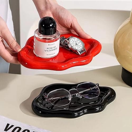 BIGPIPI Ceramic Jewelry Tray Dish for Ring Key Trinket, Cute Cloud Shape Decorative Jewelry Plate Holder for Women Gift (Black) thumbnail 2