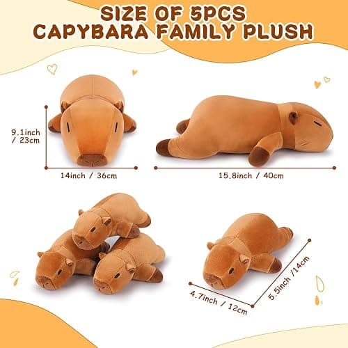 5 PCS Capybara Plush Stuffed Animal Family-Capybara Plush, 20" Large Mommy Plushies with 4 Baby Plushie Toy for Kids, Kawaii Body Pillow Christmas Birthday Gifts for Kids Boys Girls thumbnail 3