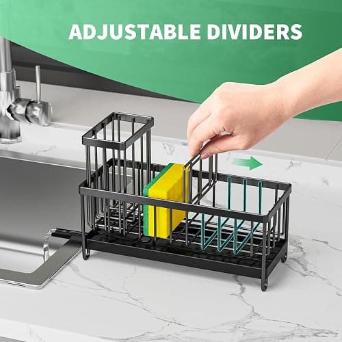 Cisily Sponge Holder for Kitchen Sink, Sink Caddy with High Brush Holder, Kitchen Sink Organizer Countertop Rustproof 304 Stainless Steel , Soap Dispenser Kitchen Organizers and Storage Essentials - Black thumbnail 4