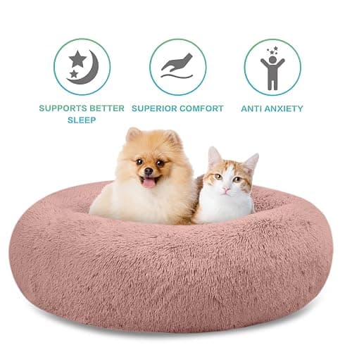 SAVFOX Plush Calming Dog & Cat Bed - Donut Shaped, Multiple Sizes S-XXL, Comfortable Cuddler in Washable Faux Fur thumbnail 2