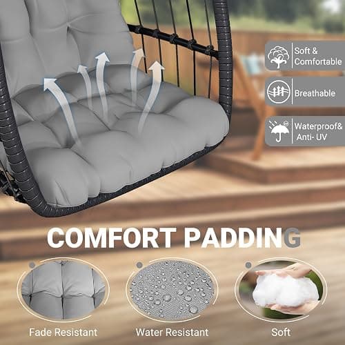 LEVELEVE Egg Chair with Stand,Patio Rattan Wicker Hanging Swing Egg Chair Hammock Chair for Bedroom Porch Garden,Thickened Aluminum Alloy Steel Frame and UV Resistant Cushion,350LBS Capacity thumbnail 3