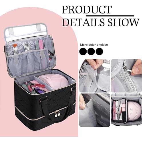 FCQQYWZ Nail Polish Organizer Case Hold 40+ Bottles (15ml/0.5 fl.oz) and Led Nail Lamp, Nail Supply Organizers and Storage for Nail Tech, Nail Dryer Case Nail Polish Bag Nail Kit Organizer (BLACK) - 40-Black thumbnail 2