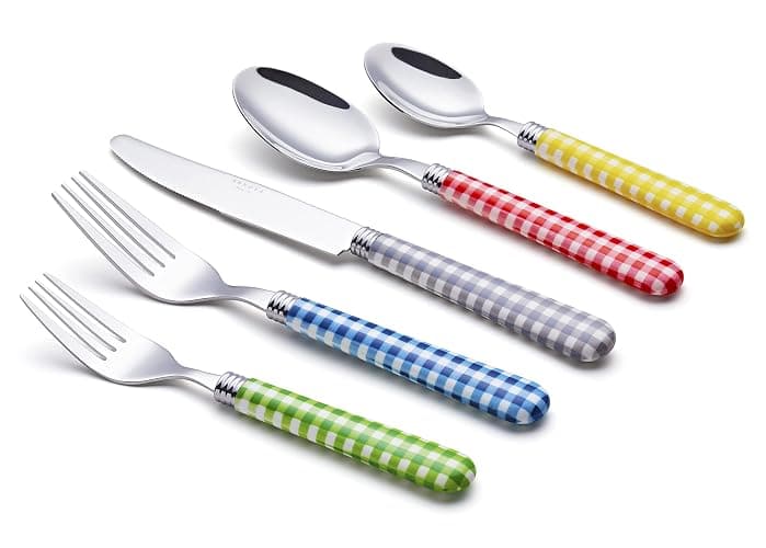 ANNOVA Silverware Set 20 Pcs Stainless Steel Cutlerty Color Handle Flatware -4xDinner Knife;4xDinner Fork;4xSalad Fork;4xDinner Spoon;4xDessert Spoon (Mix Color/Gingham Checkered Pattern) - Large - Mix 02 thumbnail 4