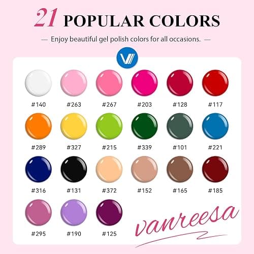 VANREESA 24 Pcs Gel Nail Polish Set, 21 Colors Gel Polish with Base Coat Glossy & Matte Top Coat Pink Red Orange Yellow Green Blue Purple brown Gel Polish Kit Nail Kit Gifts for Women thumbnail 2