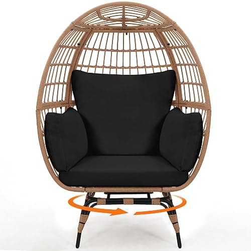 Murago 360°Swivel Indoor/Outdoor Oversized Rattan Egg Chair | Patio Wicker Egg Chair with Overstuffed Cushions, 440lb Weight Capacity, Natural/Black - Image 1