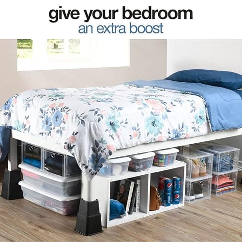 Home It Adjustable Bed Risers - Elevation in 3, 5 or 8 Inch - Heavy Duty Stackable Furniture Risers Supports 1,300 lbs - for Under-Bed Storage, College Dorms, Table and Couch, 4 Pack Bed Lifts Black thumbnail 4