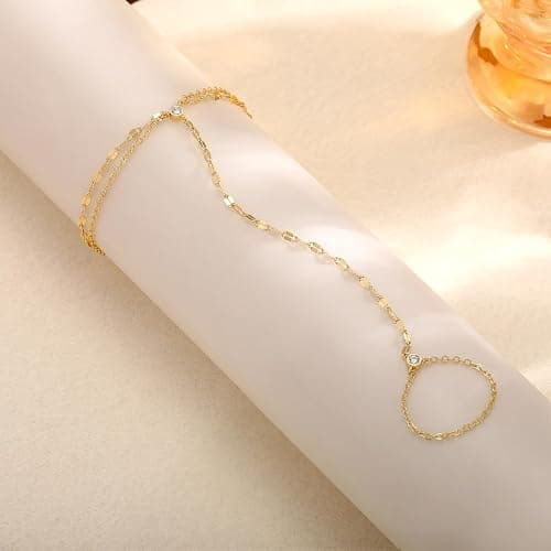 CHESKY 14k Gold Plated Hand Chain Bracelet for Women Trendy, Dainty Ring Bracelets Hand Chain Finger Nail Bracelet Simple Gold Hand Jewelry for Women Gifts thumbnail 6
