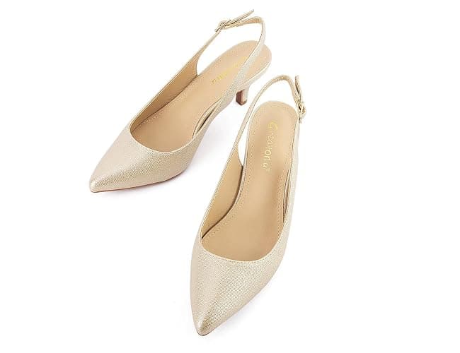 Greatonu Slingback Donna Scarpe Eleganti Decollete con Tacco Medio a Gattino e Punta thumbnail 5