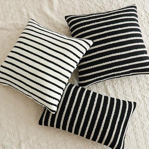 Jonhier Black Striped Lumbar Boho Throw Pillow Cover, Modern Boucle Textured Rectangle Pillowcase for Sofa Couch Bed, Neutral Farmhouse Accent Decorative Cushion Cover for Living Room, 12 x 20 inch thumbnail 6