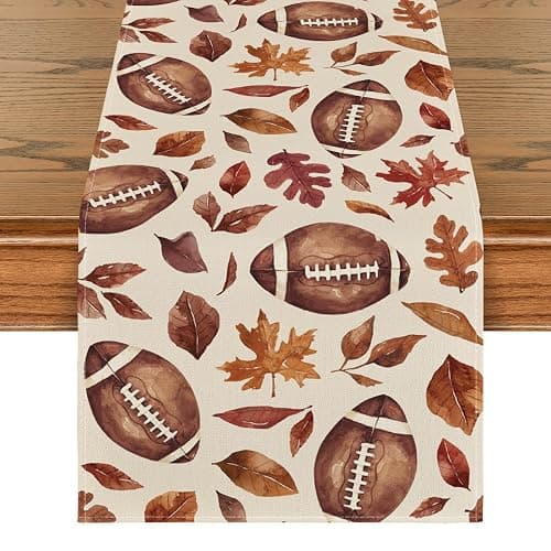 Artoid Mode 210 GSM Fall Table Runner Home Party Decor 13x72 Inch | Rugby Maple Leaves Football, Seasonal Kitchen Dining Table Decoration - Image 1