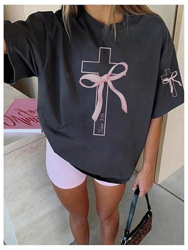 SOLY HUX Girl's Graphic Tees Bow Print Short Sleeve Crewneck T Shirt Tops | Drop Shoulder, Casual, Summer,Tween girls, Trendy, Cute thumbnail 2