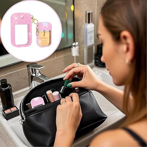 3Pcs Hand Sanitizer Spray Case 30ml,Thickened Silicone Protective Case for Touchland Hand Sanitizer,Perfume Travel Spray Bottle Accessory with Keychain(3 Colors Glitter Sequin) thumbnail 5
