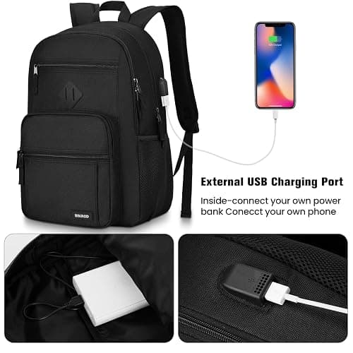 Black Backpack for Men and Women, Backpack for School Teens Boys and Girls, Lightweight Casual High School Bookbag, Daily-use Travel Laptop Backpack with USB Charging Port Fits 15.6 Inch Notebook thumbnail 4