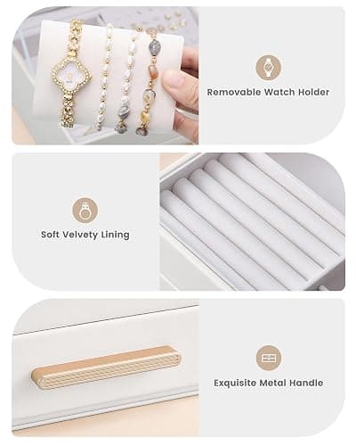 Lolalet 2-Layer Jewelry Box Organizer for Women Girls, Jewelry Storage Case Holder with Drawers for Necklaces Ring Earrings Bracelet Watch, Gifts for Galentines Valentines Girlfriend Wife -Beige thumbnail 6