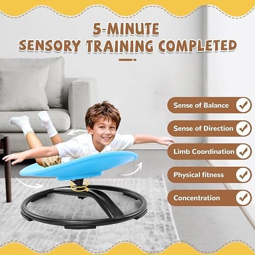 Zhenx Spinning Chair for Autistic Kids (3-18 Years), Sensory Swivel Chair for Teens with ADHD/Autism – 21×19 Inch 220LBS Weight Capacity Seat – Sit and Spin Calming Toy for Body Balance (Blue) thumbnail 5