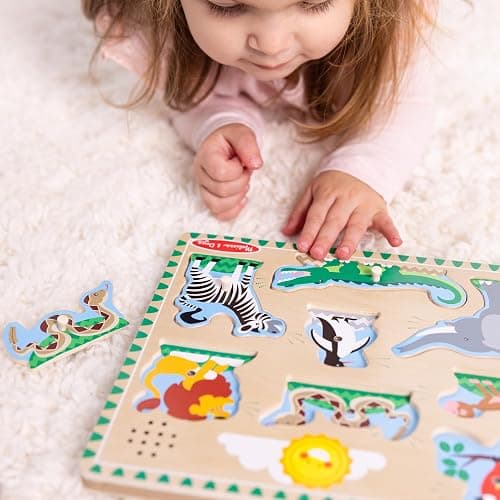 Melissa & Doug Zoo Animals Sound Puzzle – 8-Piece Wooden Peg Puzzle with Light-Activated Sounds, Music Learning Toy for Toddlers and Preschoolers Ages 2+ thumbnail 8