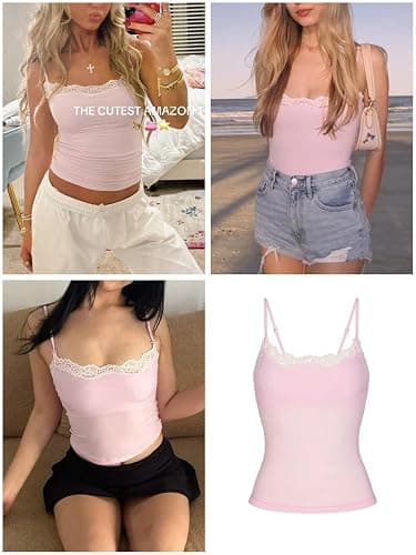 Starrylion Padded Lace Cami Top Double Lined Sexy Tank Top Spaghetti Strap Club Party Shirt thumbnail 2