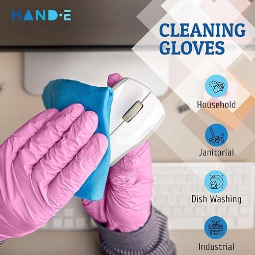 Hand-E Touch Pink Nitrile Disposable Gloves - Esthetician, Nail Tech, Hair Dye & Stylist, Cleaning Gloves - 50 - Small thumbnail 4