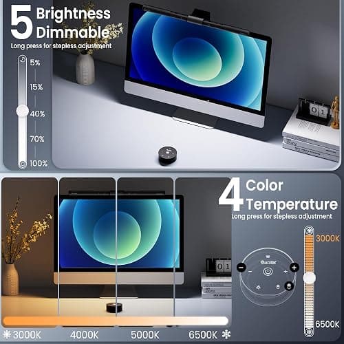 Quntis Wireless Monitor Light bar with Remote & Touch Control, 40cm PC Curved Computer Monitor Lamp Auto Stepless Dimming and Color Temperature, Eye Protect Desktop PC Screen Anti-Blue Light Bar thumbnail 5