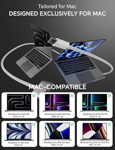 140W Charger for MacBook Pro 16 14 inch Mac Air 15 13 inch 2026 2025 2024 | 23 22 21 M1–M5【Original Quality】 Fast Charger Power Adapter & 6.6FT Type C to Magnetic 3 Cable LED Applicable 2021-26 (White) thumbnail 5