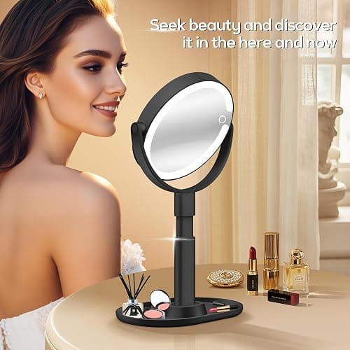 B Beauty Planet Vanity Mirror with Lights, Magnifying Makeup Mirror 30X/1X | Digital Battery Display, Height Adjustable, Tri-Color Dimming, Double-sided Desk Mirror for Bedroom,Gifts for Women 3000mAh thumbnail 8