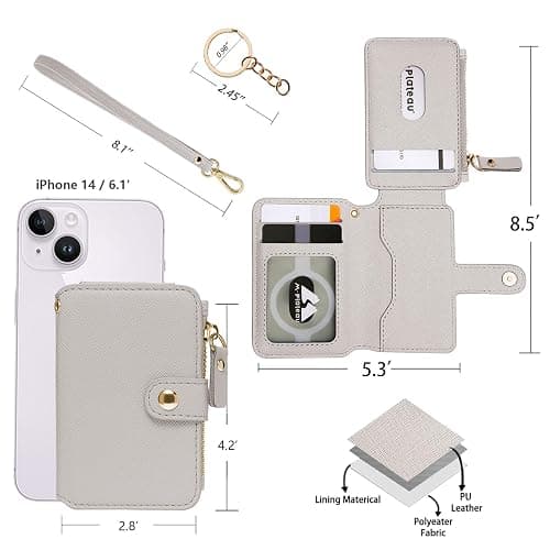 M-Plateau Wallet, Womens card Holder Leather Keychain Wallet With Zipper Coin Pocket ID Window Wrist Strap Gift Box (Beige) thumbnail 3
