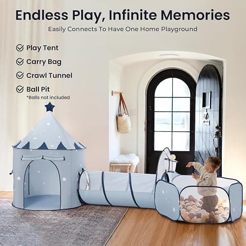 Tiny Land 3-in-1 Baby Tunnel for Toddlers with Ball Pit & Play Tent, Pop Up Crawl Tunnel for Kids, Indoor/Outdoor Play Tunnel, Foldable Baby Crawling Tunnel Toy (Blue) thumbnail 5