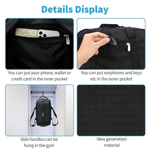 YoKelly Small Duffle Bag 14 inch Carry On Mini Duffel Bag Lightweight for Travel Gym Sport-Black thumbnail 5