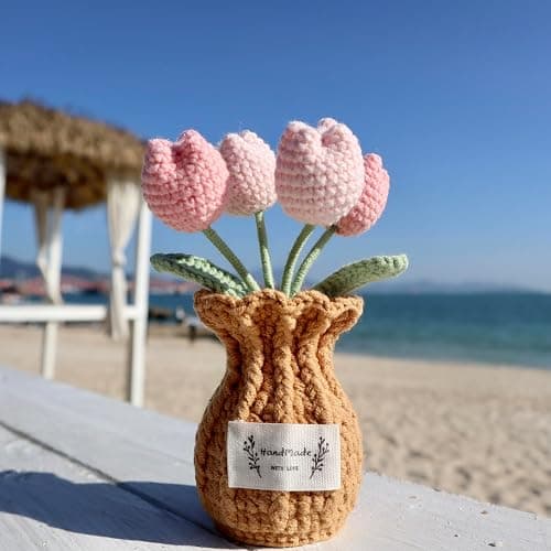 YOOJEE Tulip Crochet Flower Potted Plant Handmade Desk Decor Gift thumbnail 4