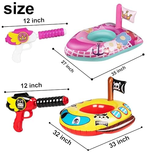 10Leccion Kids Pool Floats for Toddlers Ages 3-8, Fun Summer Water Toys - Pirate Ship+ Princess Yacht thumbnail 5