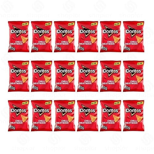 Doritos Tortilla Chips – Bold Crunch, Iconic Taste | Crispy Flavoured Corn Chips in Variety of Flavors – 5 Snack Bags per Pack | Party, Movie Night Crisps (Chilli Heatwave - £1.35-70g x 18Pack) thumbnail 3