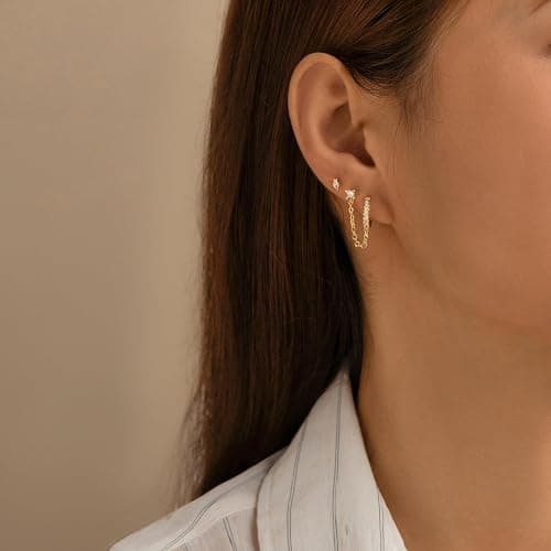 LOFITOR 5 Pairs Sterling Silver Post Stud Hoop Earrings Set Dainty 14k Gold Plated Earrings for Women S925 Green CZ Cartilage Stud Huggie Earring for Multiple Piercing Small Earring Stacks thumbnail 6