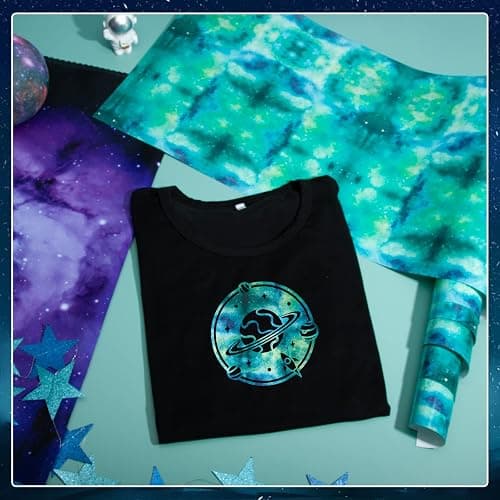 Tintnut Glow in The Dark Galaxy Heat Transfer Vinyl Roll - 12 Inch x 5 ft Green Night Starry Sky Iron on Vinyl Pattern Printed HTV DIY T-Shirts Handbags Hat Pants Craft for Cricut or Silhouette Cameo thumbnail 6